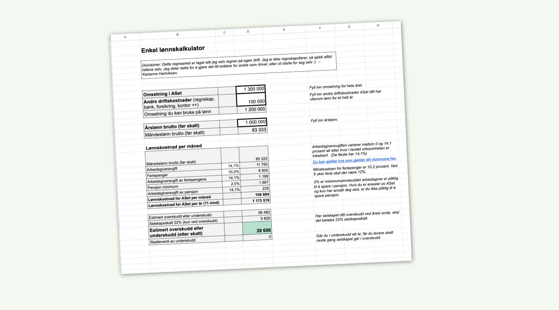 Gratis mal: Enkel lønnskalkulator